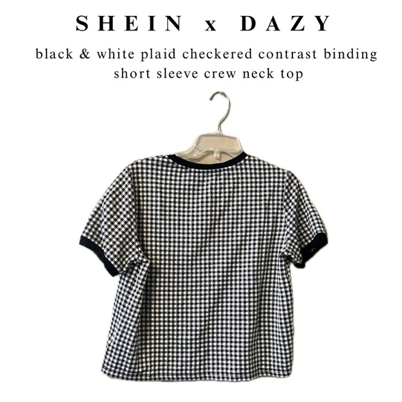 dazy • black & white plaid checkered short sleeve top - Picture 6 of 14